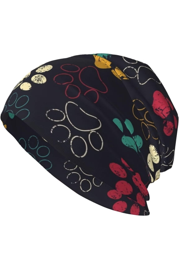 Cute Colorful Paw Print Baggy Slouchy Beanie Chemo Hat Cancer Headwear Knitted Hats Scarf Nightcap for Women Men