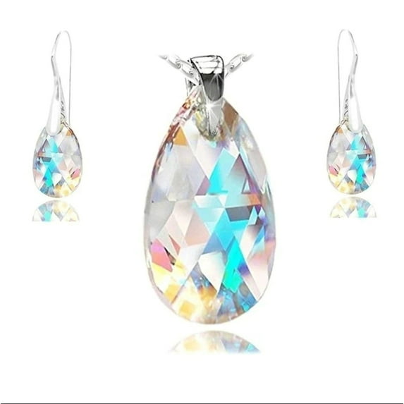 Cute Colorful Pendant Necklace Earring set - Trendy necklace Silver tone