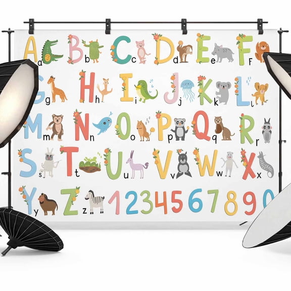 Cute Colorful Photography Backdrop 7x5FT, Cartoon Animal Alphabet Number Photo Backdrops, Background for Photography Studio Photo Studio Background, Back Drop for Photoshoot