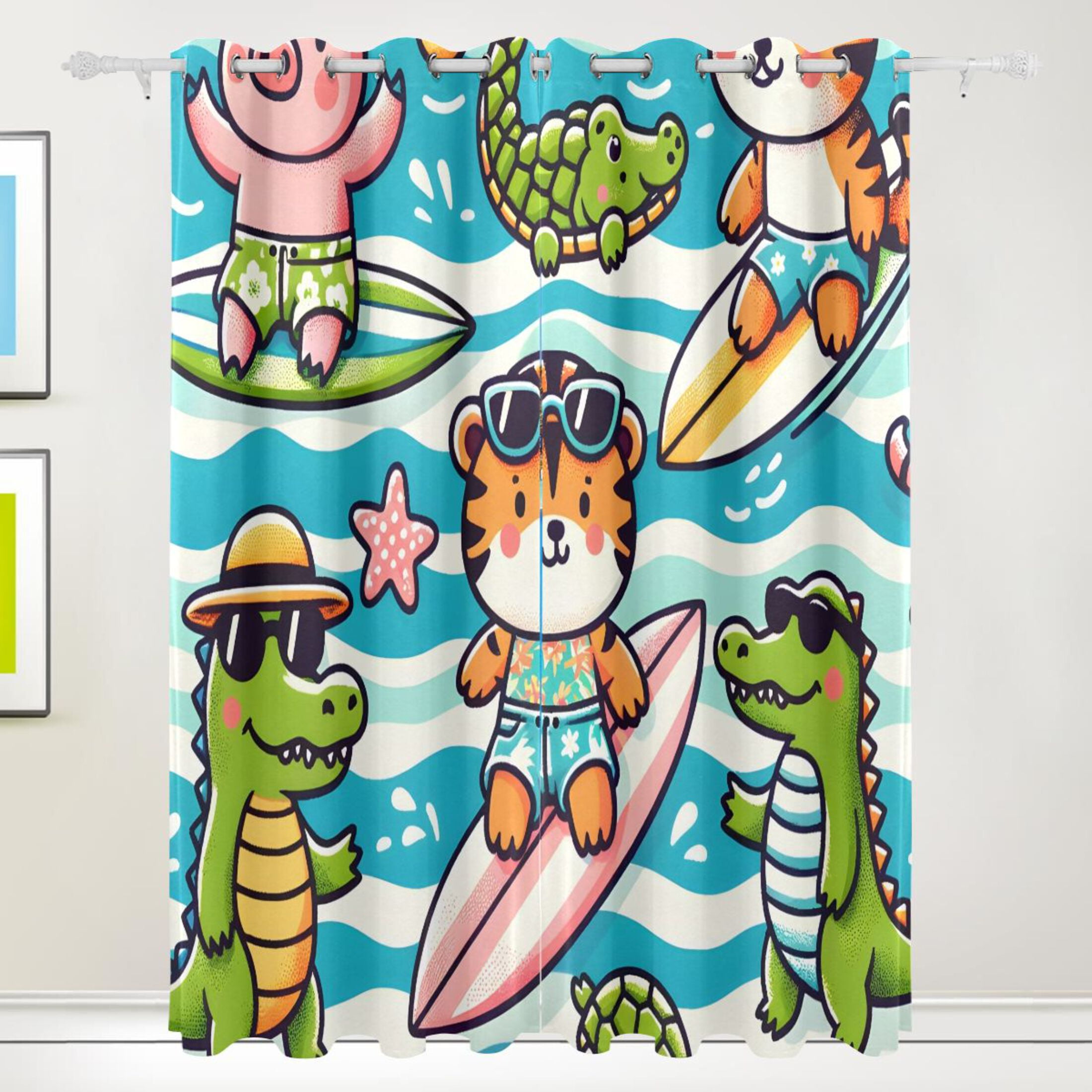 Cute Colorful Pig Crocodile Tiger Blackout Curtains 2 Panels Set