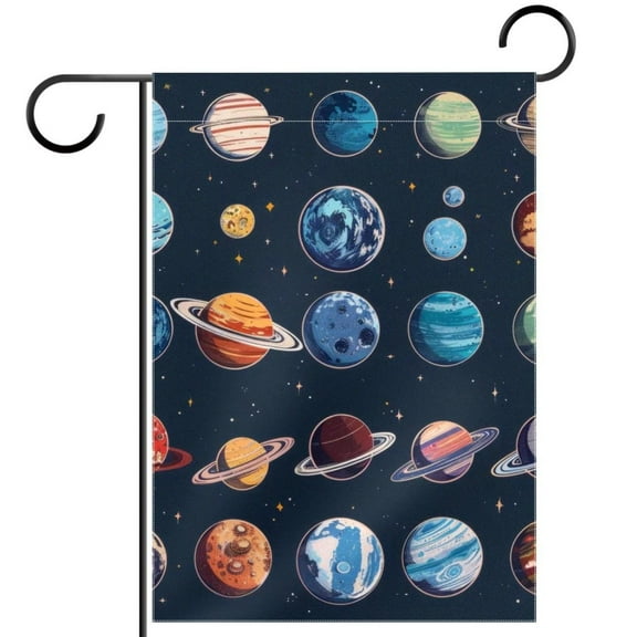 Cute Colorful Planets Universe Collection Double Sided Garden Flag Decorative Weather Resistant Yard Flag, Large DIY Vertical Flag for Farmhouse Patio Lawn, 28x40 Inch