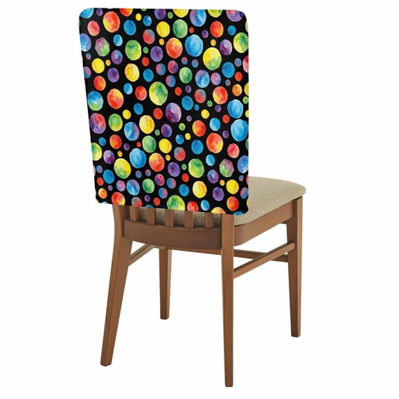 Cute Colorful Point Chair Covers Set of 8 Vintage Watercolor Blue Red Green Polka Dots Black Chair Back Covers Stretch Removable Washable Slipcovers Protector for Dining Room Kitchen Party Decor