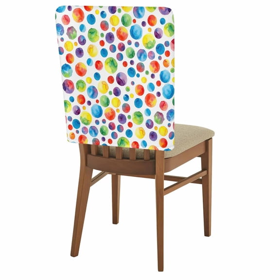 Cute Colorful Point Chair Covers Set of 8 Vintage Watercolor Blue Red Green Yellow Polka Dots Chair Back Covers Stretch Removable Washable Slipcovers Protector for Dining Room Kitchen Party Decor