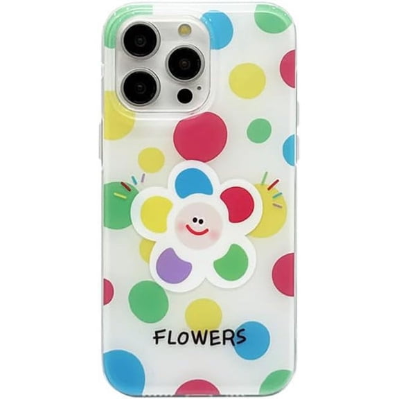 Cute Colorful Point Smile Face Flower Phone Case Compatible with iPhone Case (White,iPhone 15 Pro Max)