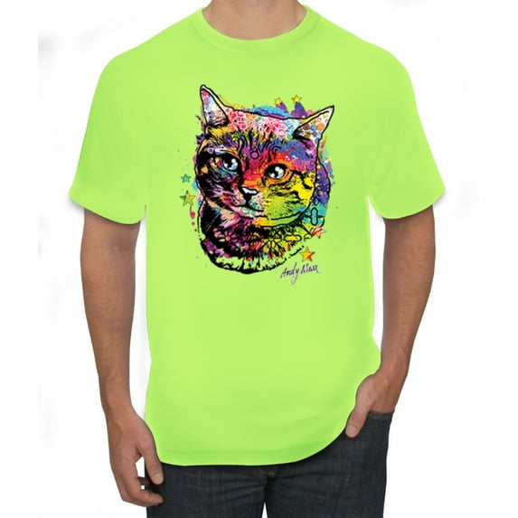 Cute Colorful Rainbow Cat Animal Lover Men's Graphic T-Shirt, Safety Green, 3XL