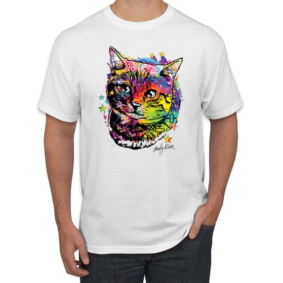 Cute Colorful Rainbow Cat Animal Lover Men's Graphic T-Shirt, White, Large