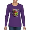 thumbnail image 1 of Cute Colorful Rainbow Cat Animal Lover Womens Graphic Long Sleeve T-Shirt, Purple, Large, 1 of 3