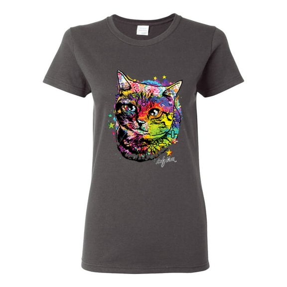 Cute Colorful Rainbow Cat Animal Lover Womens Graphic T-Shirt, Charcoal, X-Large