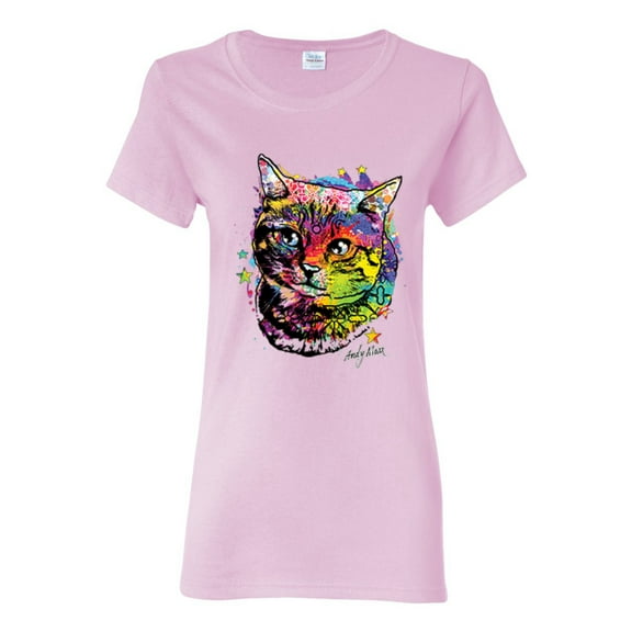Cute Colorful Rainbow Cat Animal Lover Womens Graphic T-Shirt, Light Pink, 2XL