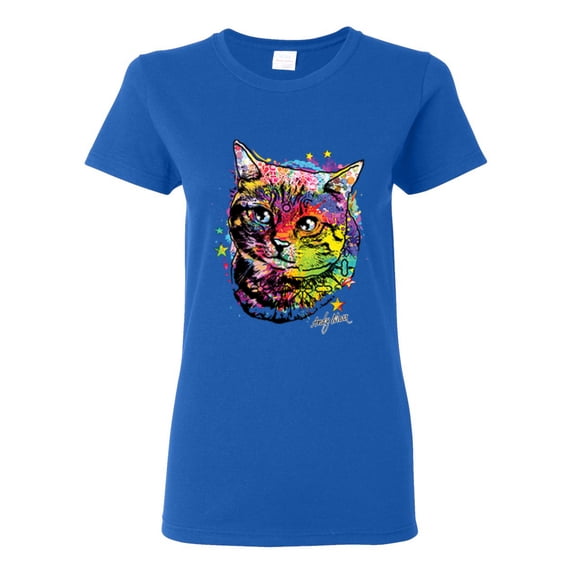 Cute Colorful Rainbow Cat Animal Lover Womens Graphic T-Shirt, Royal, Small