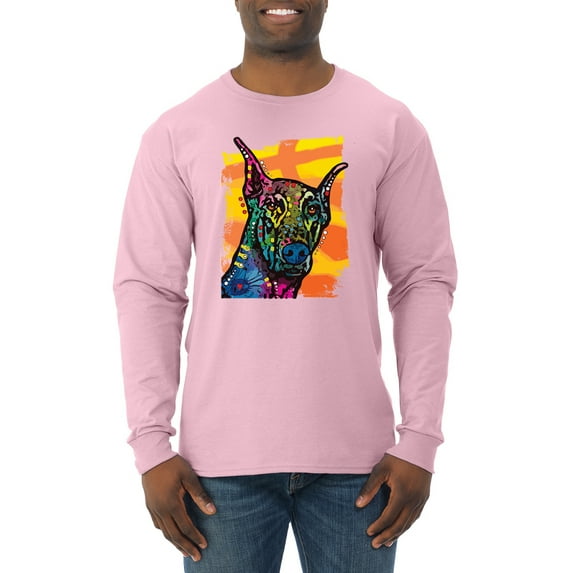 Cute Colorful Rainbow Doberman Dog Dog Lover Mens Long Sleeve Shirt, Light Pink, X-Large