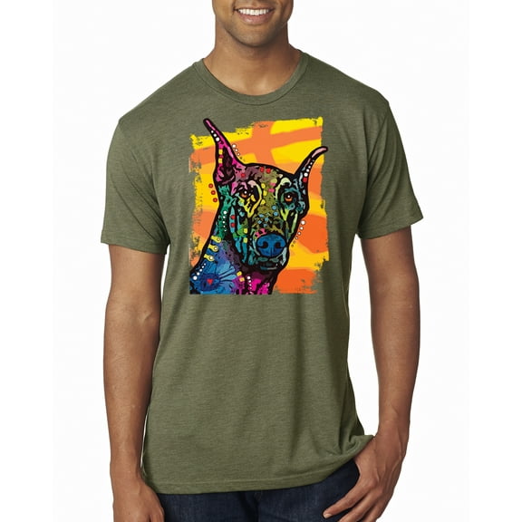 Cute Colorful Rainbow Doberman Dog Dog Lover Mens Premium Tri Blend T-Shirt, Military Green, 2XL