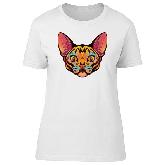 Cute Colorful Sphynx Cat Head T-Shirt Women -Image by Shutterstock, Female Small