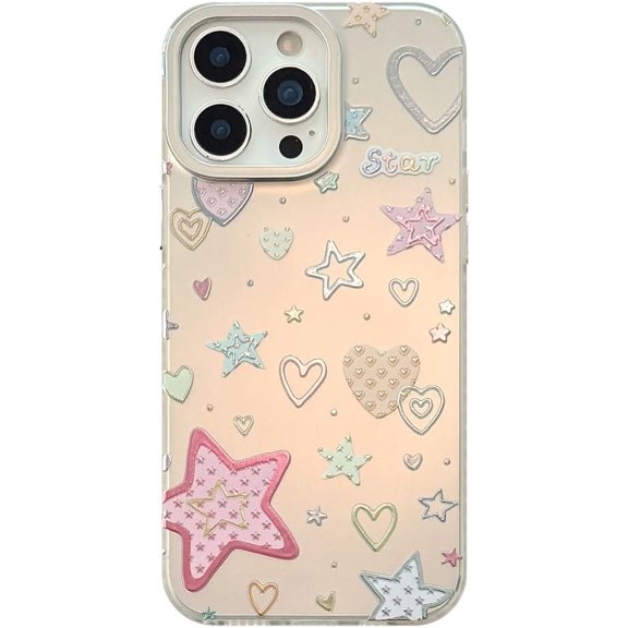 Cute Colorful Star Heart Pattern Hard Back Phone Case Compatible with iPhone Case (Silver, for iPhone 12)