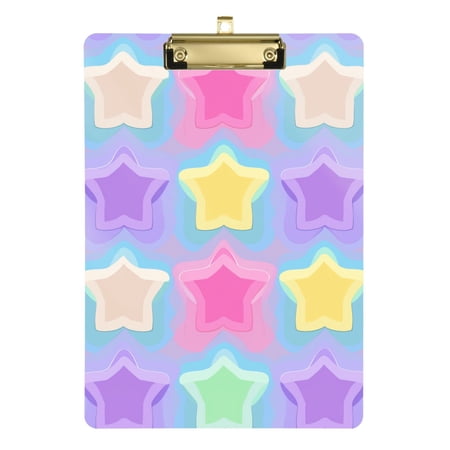 Cute Colorful Stars Acrylic Clipboard Drawing Board with Hook Writing Pad File Storage A4 Size Gold 12.5" x 9"