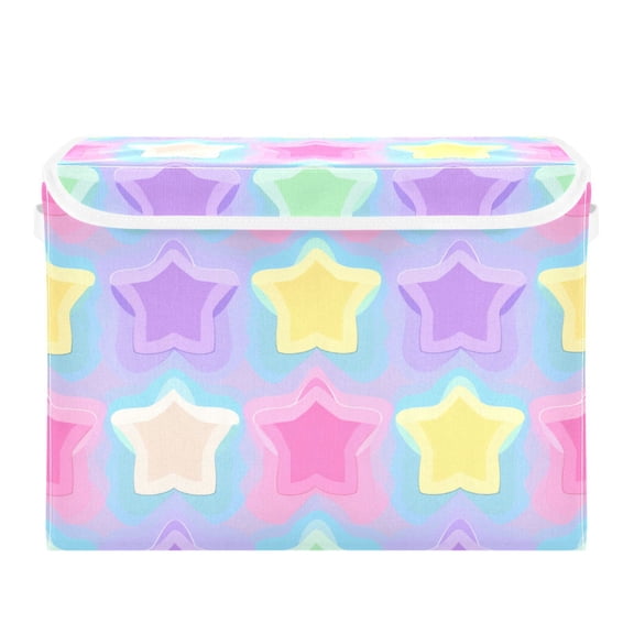 Cute Colorful Stars Foldable Storage Bins with Lids Handles Collapsible Storage Containers Tote Boxes 16.5 x 12.6 x 11.8 inches