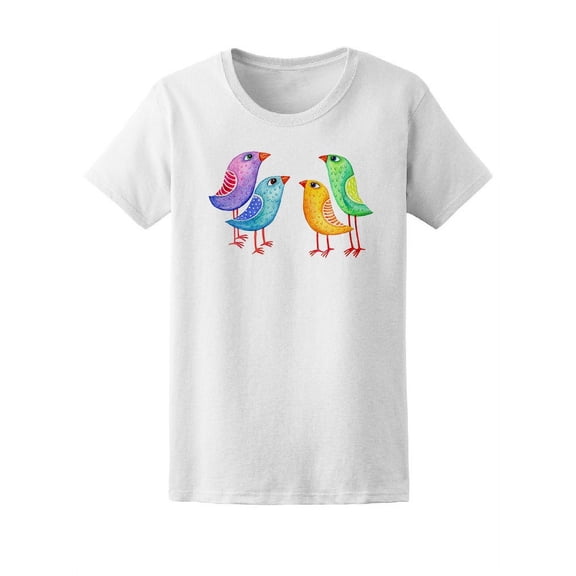 Cute Colorful Watercolor Birds T-Shirt Women -Image by Shutterstock, Female x-Large
