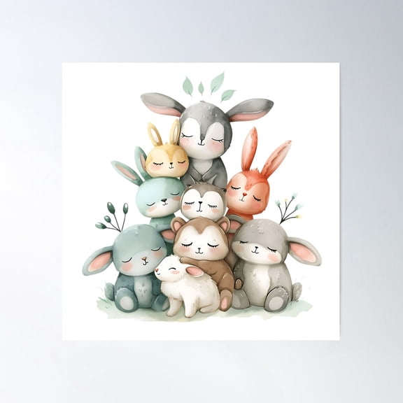 Cute Colorful Watercolour Farm Animals Poster Wall Art, Modern Wall Decor For Living Room Bedroom, 30x30 UNFRAMED