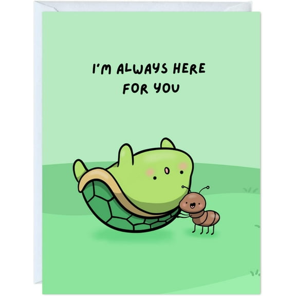 Cute Comfort Card – “I’m Always Here for You” – Cheerful Turtle and Ant Design, Blank Inside, Envelope Included – Perfect for Support, Encouragement, or Just Because