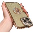 thumbnail image 1 of Cute Compatible with iPhone 13 Pro Max 6.7 inch Case,Shining Diamond Case with Bear Kickstand Holder for Girls Women,Soft Glitter Shockproof TPU Bumper with Camera Lens Protection(Gold), 1 of 7
