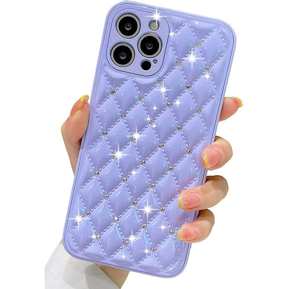 Cute Compatible with iPhone Diamond Case, Luxury Sparkle Bling Glitter Rhinestone Sturdy Hard PC Back + Soft TPU Edge Protective Phone Cases(Lavender Purple,13 Pro Max)