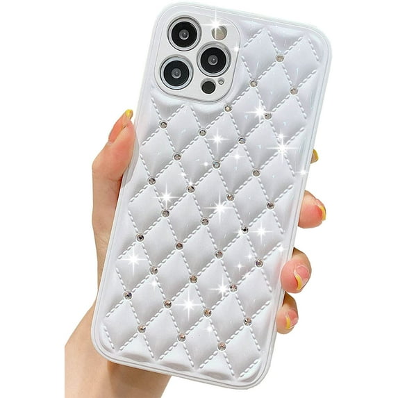 Cute Compatible with iPhone Diamond Case, Luxury Sparkle Bling Glitter Rhinestone Sturdy Hard PC Back + Soft TPU Edge Protective Phone Cases (White,11 Pro Max)