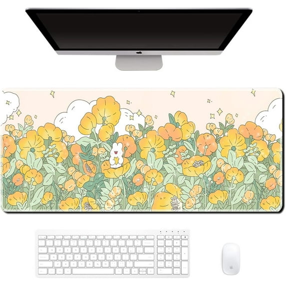 Cute Computer Desk Mat for Keyboard Large Mouse Pad Kawaii Aesthetic Bunny Supplies Desk Decor Accessories for Woman Office Desktop XL Extended Anime Gaming Non Slip Pad