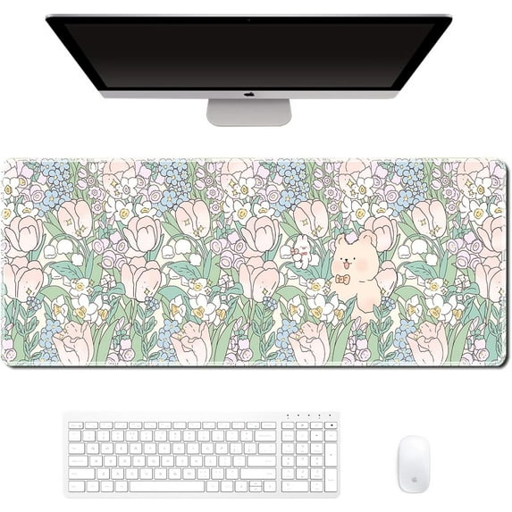 Cute Computer Desk Mat for Keyboard Large Mouse Pad Kawaii Aesthetic Desk Decor Accessories for Woman Office Desktop XL Extended Anime Gaming Non Slip Pad