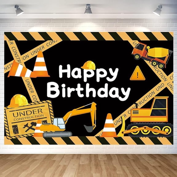 Cute Construction Birthday Party Backdrop Under Construction Happy Birthday Banner Excavator Bulldozer Cement Mixer Photography Background for Boys Party Decorations Supplies