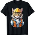 thumbnail image 1 of Cute Construction Worker Cat With A Hard Hat Graphic T Shirt, 1 of 2