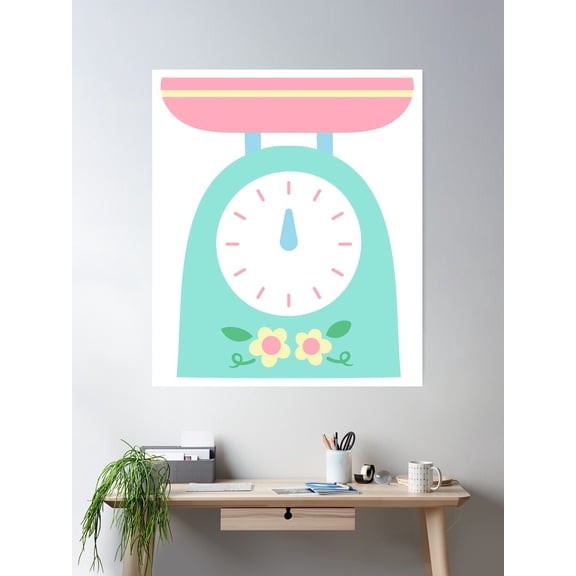 Cute Cooking Kitchenware In Children Style Cartoon Illustration Kitchen Scale Poster Wall Art, Modern Wall Decor For Living Room Bedroom, 8x12 UNFRAMED