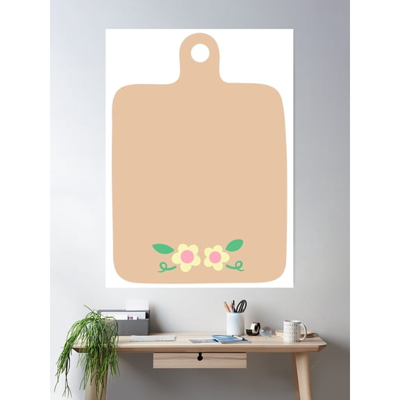 Cute Cooking Kitchenware In Children Style Cartoon Illustration Wooden Cutting Board Poster Wall Art, Modern Wall Decor For Living Room Bedroom, 12x18 UNFRAMED