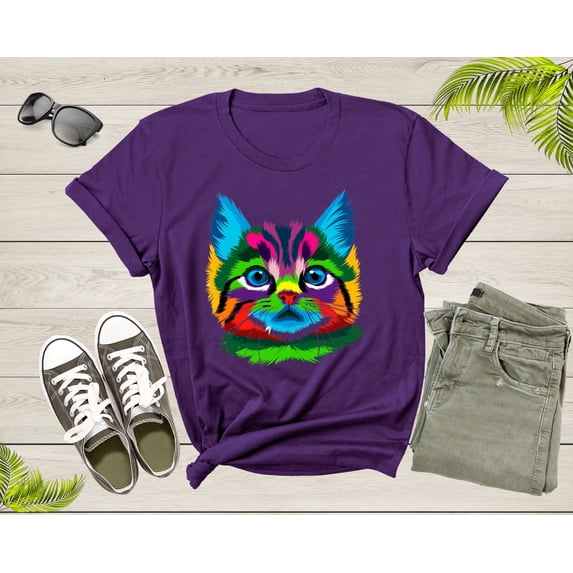 Cute Cool Colorful Cat Face Kitten Kitty Pet Cuddly Cat T-Shirt Cat Lover Gift T Shirt for Men Women Kids Boys Girls Kitten Graphic TShirt