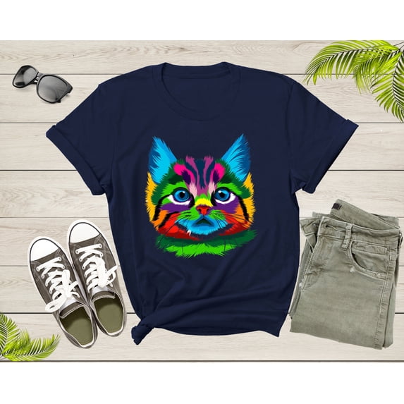 Cute Cool Colorful Cat Face Kitten Kitty Pet Cuddly Cat T-Shirt Cat Lover Gift T Shirt for Men Women Kids Boys Girls Kitten Graphic TShirt