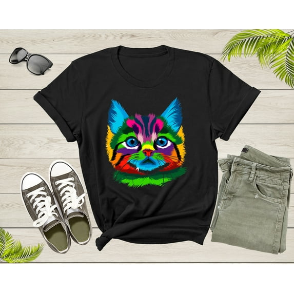 Cute Cool Colorful Cat Face Kitten Kitty Pet Cuddly Cat T-Shirt Cat Lover Gift T Shirt for Men Women Kids Boys Girls Kitten Graphic TShirt