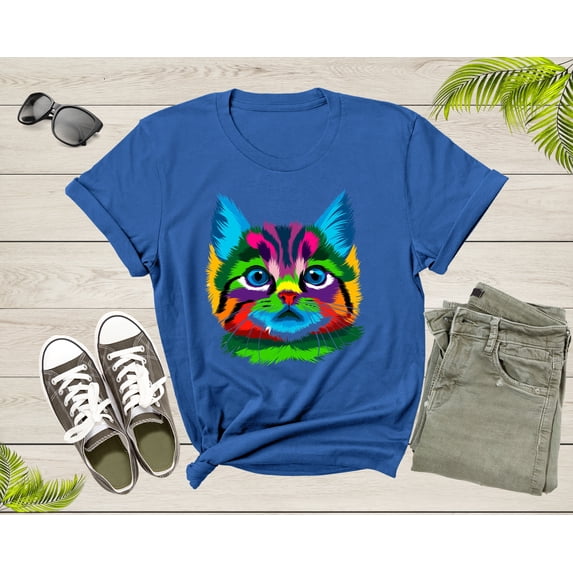 Cute Cool Colorful Cat Face Kitten Kitty Pet Cuddly Cat T-Shirt Cat Lover Gift T Shirt for Men Women Kids Boys Girls Kitten Graphic TShirt