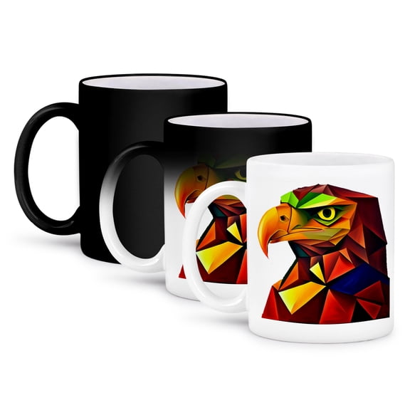 Cute Cool Colorful Eagle Head Bird Abstract Art Cubism , 11oz Magic Transforming Mug