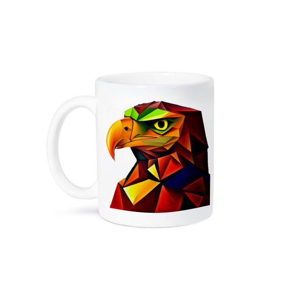 Cute Cool Colorful Eagle Head Bird Abstract Art Cubism , 11oz Mug