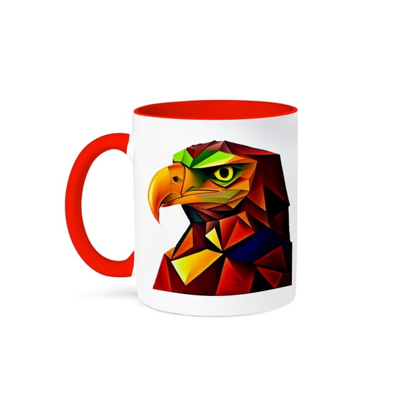Cute Cool Colorful Eagle Head Bird Abstract Art Cubism , 11oz Two-Tone Red Mug