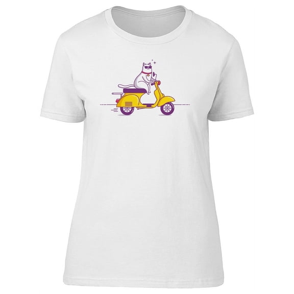 Cute Cool Kitten On A Scooter T-Shirt Women -Image by Shutterstock, Female Large