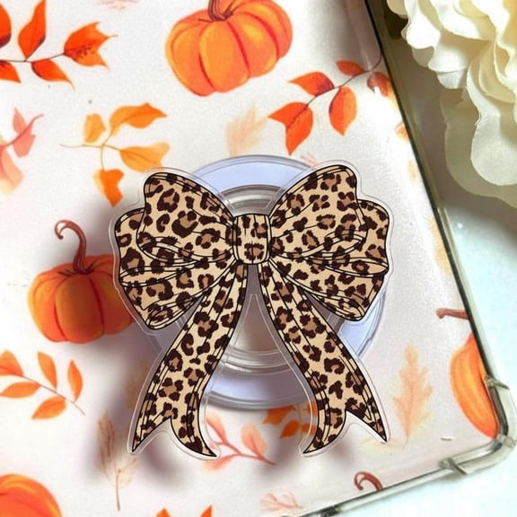 Cute Coquette Bow Leopard Magsafe Phone Grip Detachable Magnetic Kickstand, Chic Valentine Gift Idea For Leopard Print Lovers