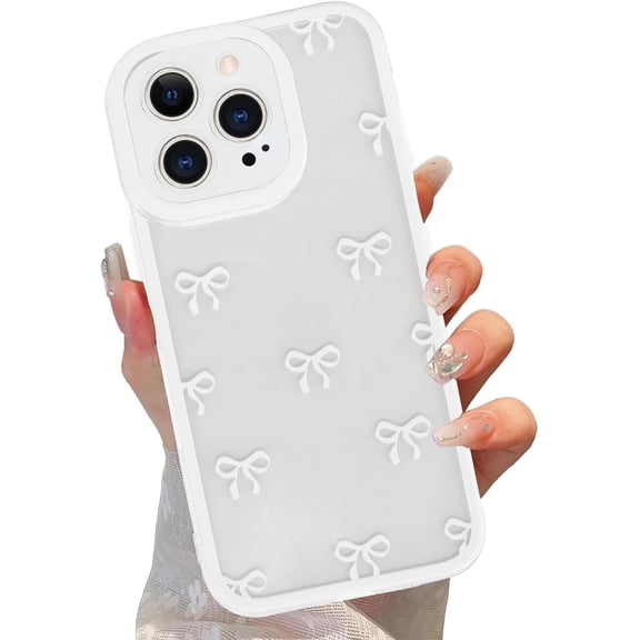 Cute Coquette Bow Phone Case for iPhone 14 Pro Max 6.7", Clear Aesthetic White Ribbon Bowknot Pattern Print Design Case Transparent Protective Funda Shockproof Soft TPU Women Girls Cover
