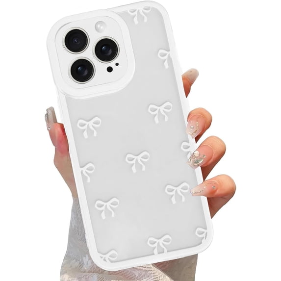 Cute Coquette Bow Phone Case for iPhone 15 Pro Max 6.7", Clear Aesthetic White Ribbon Bowknot Pattern Print Design Case Transparent Protective Funda Shockproof Soft TPU Women Girls Cover