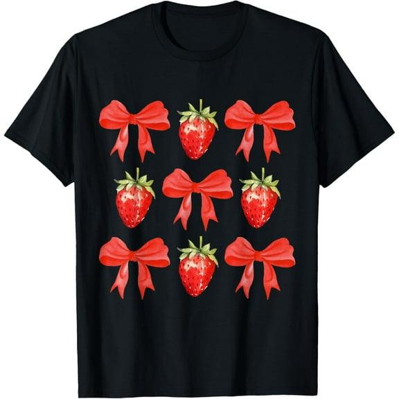 Cute Coquette Bow Strawberry For Girls Teens Women Berry T-Shirt100%cotton