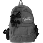 Cute Coquette Corduroy Backpack Bow Tie Large Korean Travel Book Bag College Aesthetic Preppy Daypack for Women Gray
