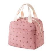 Cute Corduroy Lunch Bag for Women Men, Insulated Lunch Box Tote Bag Reusable Leakproof Bento Cooler Bag for Office Work Picnic Travel Pink Flowers