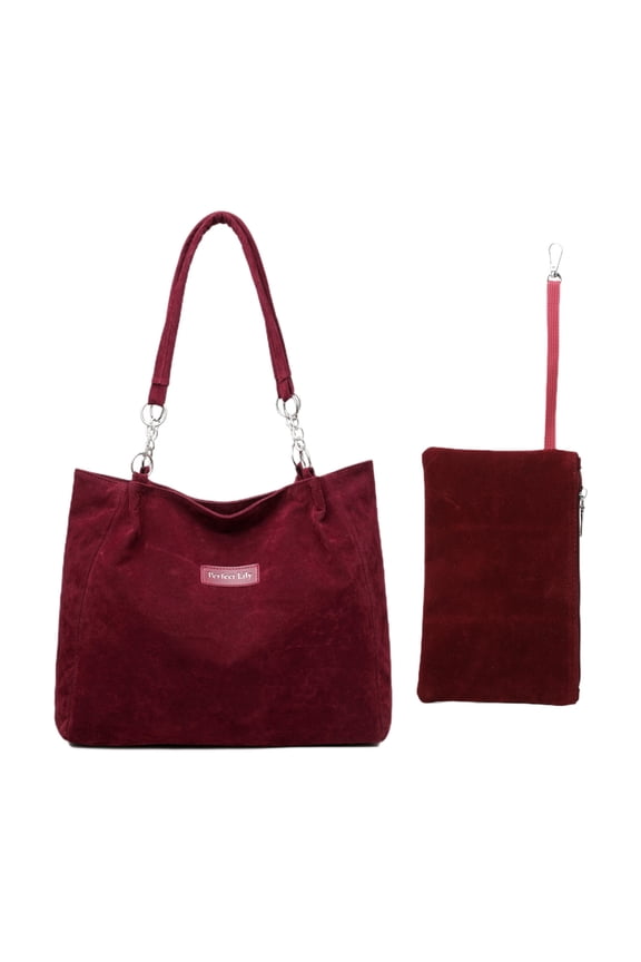 Cute Corduroy Tote Bag Canvas Shoulder Handbags for Women Travel Shopping, Come with a Purse (2pcs Set)