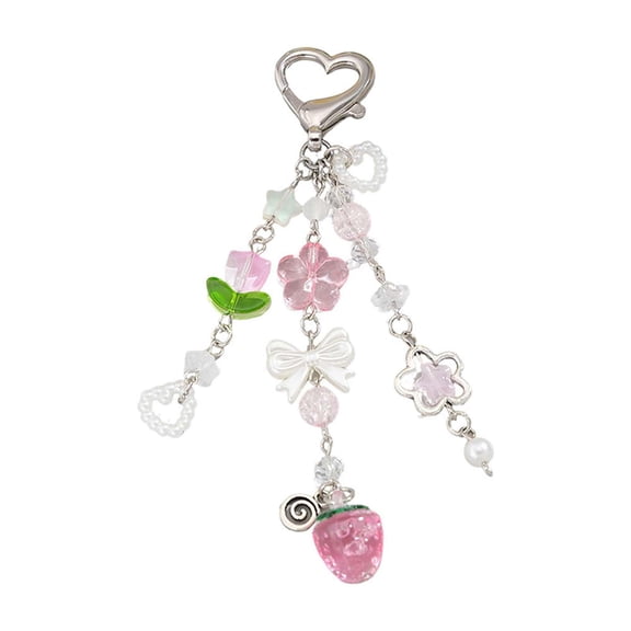 Cute Core Keychain, Kawaii Pink Aesthetic Bag Charm, Y2K Strawberry Bow Accessory for Backpack Purse, Cutecore Keyring Gift