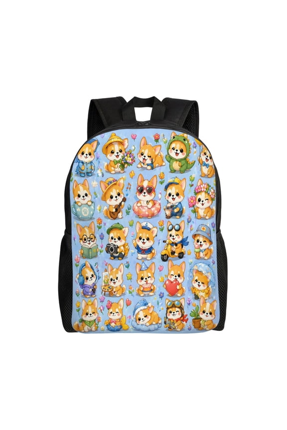 Cute Corgi Backpack Full Front Print Travel Laptop Bag for Men and Women