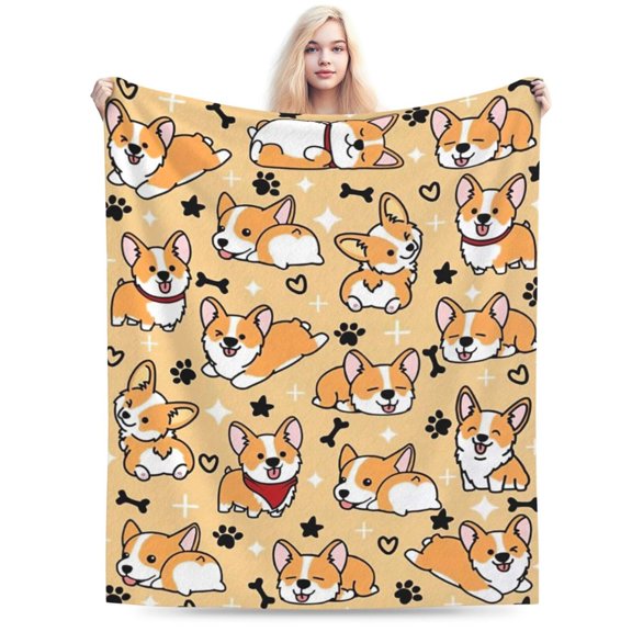 Cute Corgi Blanket Bedding Soft Lightweight Flannel Throw Blankets 50x40